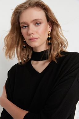 Siyah Choker Yaka Triko Kazak TWOAW20KZ0220