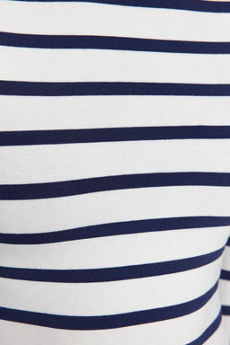 Lacivert Cizgili Premium Viskoz Yumusak Kumasl? Fitted Crop Esnek Orme Bluz TWOAW24BZ00048
