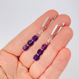 Серьги длинные из Аметиста и Горного Хрусталя