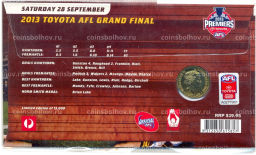 1 доллар 2013 года Австралия Австралийская футбольная лига  финалист 2013 Hawthorn Football Club (в конверте с маркой)