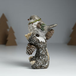 Фигурка полистоун Воробышек в венке с ягодками и шишками на дереве, 10.5?7?13.5 см