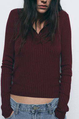 RIBBED KNIT POLO NECK JUMPER - Zara фото 5