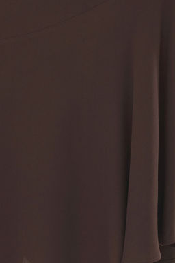 Koyu Kahverengi Dokumlu Kumas Dusuk Belli Ucu Asimetrik Maxi Boy Dokuma Etek TWOSS25ET00078