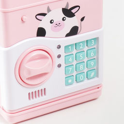 Копилка пластик "Сейф. Коровка" кодовый замок, звук АА розовый 13х12х19 см