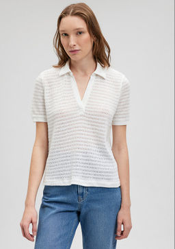 Beyaz Polo Tisort - Mavi фото 3