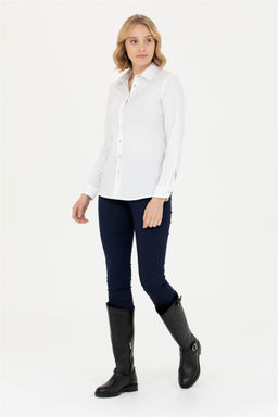 Женская белая базовая рубашка с длинным рукавом - U.s. polo assn фото 11