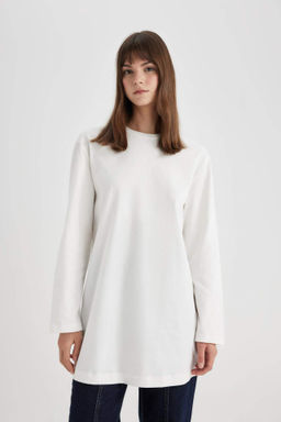 Regular Fit Bisiklet Yaka Basic Duz Uzun Kollu Tisort Tunik - Defacto фото 2