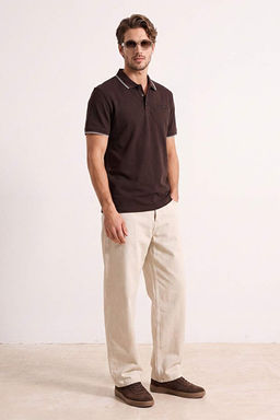 Kahverengi Regular/Normal Kesim Dokulu Polo Yaka T-shirt TMNSS26PO00021