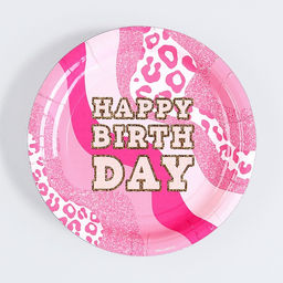 Цена за 10 шт. Тарелка бумажная Happy Birthday, фуксия, 18 см - Страна карнавалия фото 6