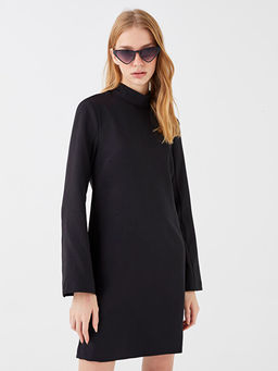 Dik Yaka D?z Uzun Kollu A Kesim Elbise