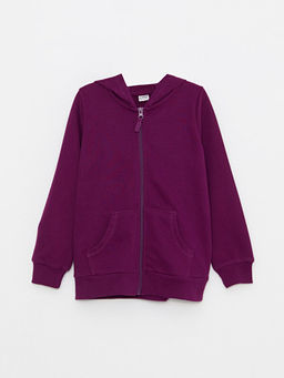Kap??onlu Basic Uzun Kollu K?z ?ocuk Fermuarl? Sweatshirt