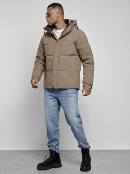 Куртка молодежная мужская зимняя с капюшоном коричневого цвета 8356K - Wonderrman фото 3