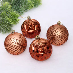 Цена за 2 шт. Новогодние шары 7 см (набор 4 шт) "Симфония леса", шоколад/шампань