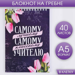 Цена за 10 шт. Блокнот на гребне, формат А5, 40 л. Самому лучшему учителю
