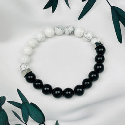 Браслет мужской из Говлита и черного Обсидиана 19 см