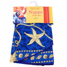 Скатерть с тефлоновым покрытием "Морской мир" д150см, синий, окантовка (Китай)