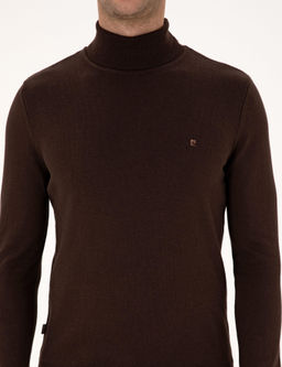 Koyu Kahverengi Slim Fit Bal_k__ Yaka Basic Triko Kazak