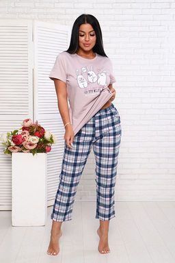 Костюм с брюками, принт, розово-бежевый (935-1)