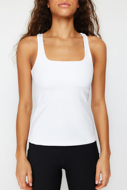Trendyolmilla Beyaz Toparlay?c? 2 Katl? Ici Pedli Spor Sutyenli Kare Yaka Orme Spor Ust/Bluz THMSS24BZ00002  фото 5