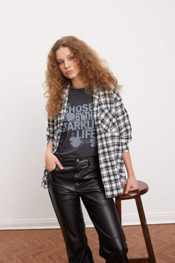 Oversize Genis Kal?p Kareli Uzun Kollu Gomlek - Defacto фото 2