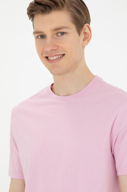 Erkek Regular Fit Bisiklet Yaka Pembe Basic Ti__rt