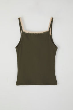 TRENDYOLMILLA Lacivert Cift Katl? Dantel Detayl? Fitilli Fitted/Vucuda Oturan Orme Atlet TWOSS25AL00035 фото 6