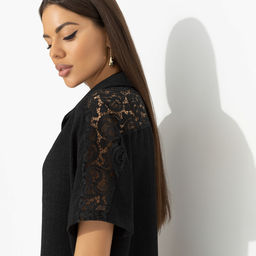 Брючный костюм с кружевными вставками, Престижная номинация (черный, 2 в 1, с поясом) - Charutti фото 9