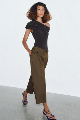 PANTAL?N CROPPED PINZAS ZW COLLECTION / Khaki - Zara фото 3