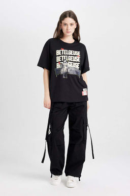 Cool Beetlejuice Oversize-футболка с широким кроем и круглым вырезом с короткими рукавами и принтом - Defacto фото 6