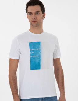 Beyaz Regular Fit Bisiklet Yaka Desenli T-shirt