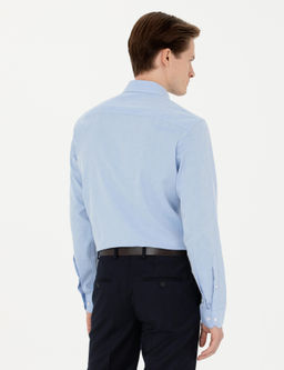 Голубая классическая рубашка приталенного кроя с длинным рукавом - Cacharel фото 5