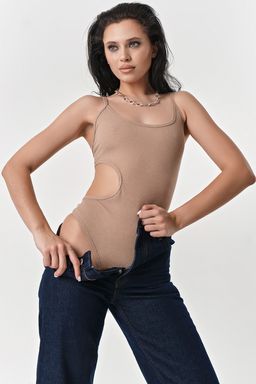 Боди из трикотажа в рубчик с люрексом мерцающий бежевый