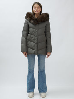 с МЕХОМ ПЕСЕЦ ПРЕМИУМ класса Полупальто зимние темно-серого цвета - Mtforce фото 9