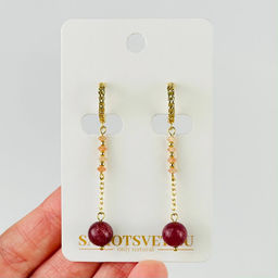 Серьги длинные из Клубничного кварца и Солнечного камня