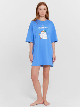 Туника женская домашняя голубая с принтом и надписью Say carrot! азур +печать1 512079 - Mark formelle фото 3