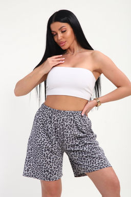 Шорты женские из кулирки Цветник серый леопард макси