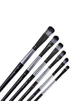 Набор кистей для рисования, синтетика, 6 штук: № 2, 4, 6, 8, 10, 12, плоские, закругленные, чёрно - серые, международный размер