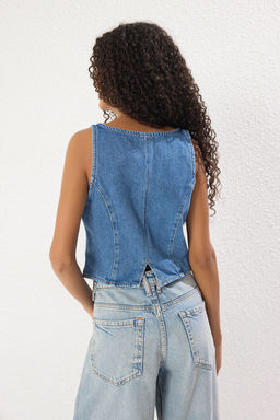 Mavi Onden Fermuarl? Kal?n Ask?l? Denim Bluz TWOSS25BZ00432 - Trendyolmilla фото 4