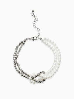 Браслет жемчужный "Узел", цвет белый в серебре 17+5см, бусина 6