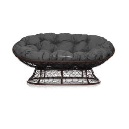 Диван садовый «Мамасан», 164×104×75 см, с искусственным ротангом, коричневый, с серой подушкой