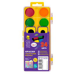Краска акварель Лео Играй медовые, без кисти (двухъярусная) в пластиковой упаковке с европодвесом LPW-0324 24 цв. 12 класс. + 6 флуор+6 перлам