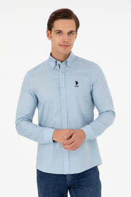 Рубашка мужская U.S. Polo Assn с длинным рукавом голубая  фото 8