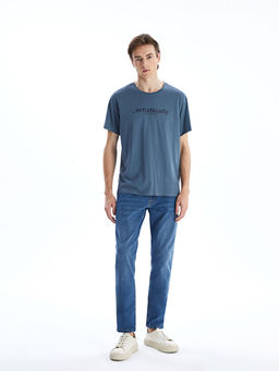 Bisiklet Yaka K?sa Kollu Bask?l? Penye Erkek Ti??rt