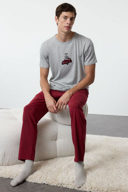 TRENDYOL MAN Gri - Bordo Regular Fit Nak?sl? Orme 3 lu Pijama Tak?m? TMNAW25PT00024 - Trendyolmilla фото 3