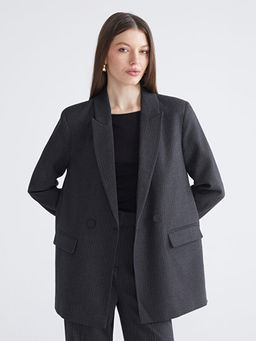 Kruvaze Yaka ?izgili Kad?n Blazer Ceket