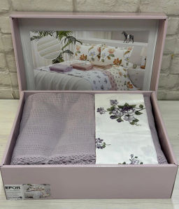 КПБ EFOR COTTONI с вафельным покрывалом 220*240, сирень (АС-02)