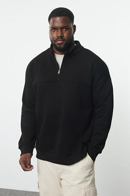 B_y_k Beden Siyah Oversize/Geni_ Kesim Fermuarl_ Sweatshirt TMNAW25AO00028