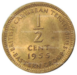 Монета 1/2 цента 1955 года Британские Восточные Карибы