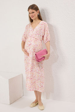 Cok Renkli Hamile Midi C?t?r Cicekli Balon Kollu Elbise TBBSS25AH00184 - Trendyolmilla фото 2