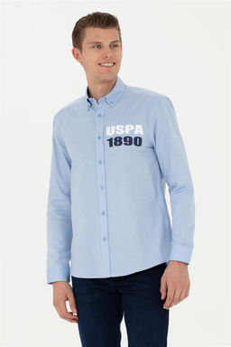 Мужская синяя рубашка с длинным рукавом